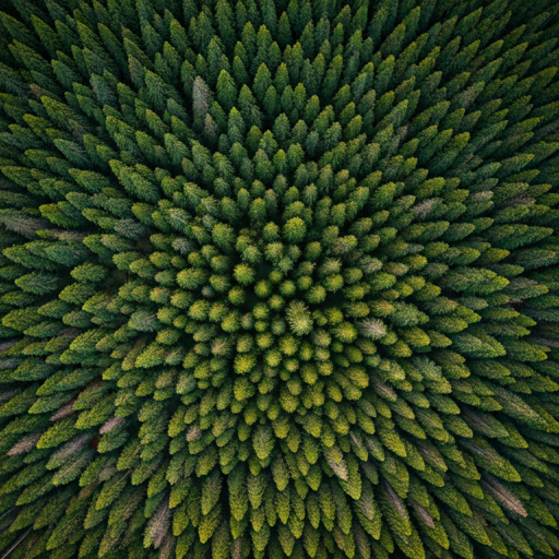 Lush green forest aerial view